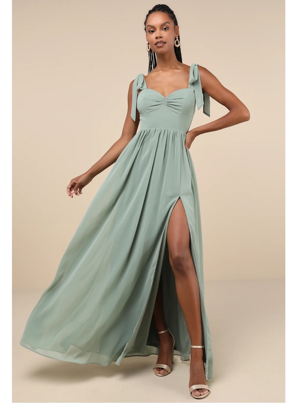 Lulus Radiant Charisma Sage Brush Green Chiffon Ruched Tie-Strap Maxi Dress 1X